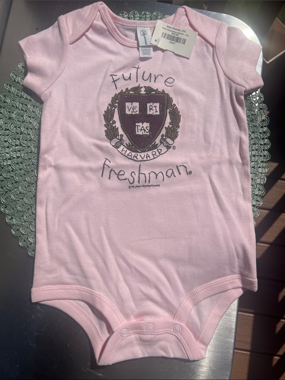 NWT Pink 'Future Freshman' Harvard Crest One-Piece. 18 months